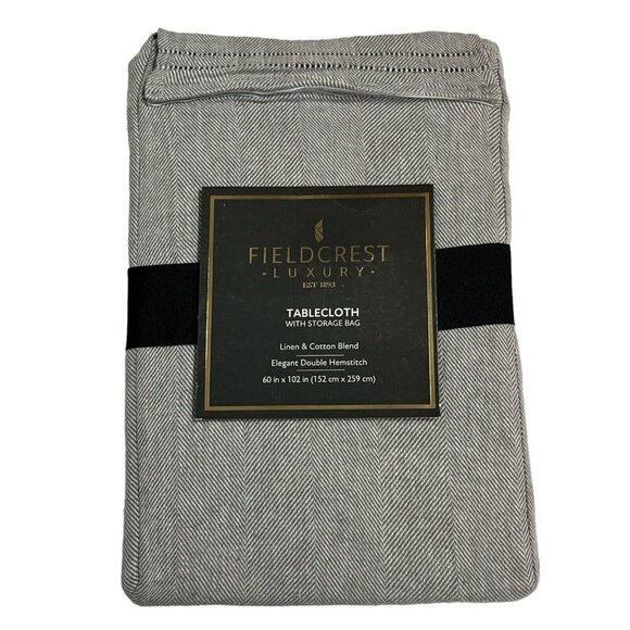 Fieldcrest Tablecloth Luxury Linen Cotton Blend Dark Gray Double Hemstitch - Picture 1 of 8